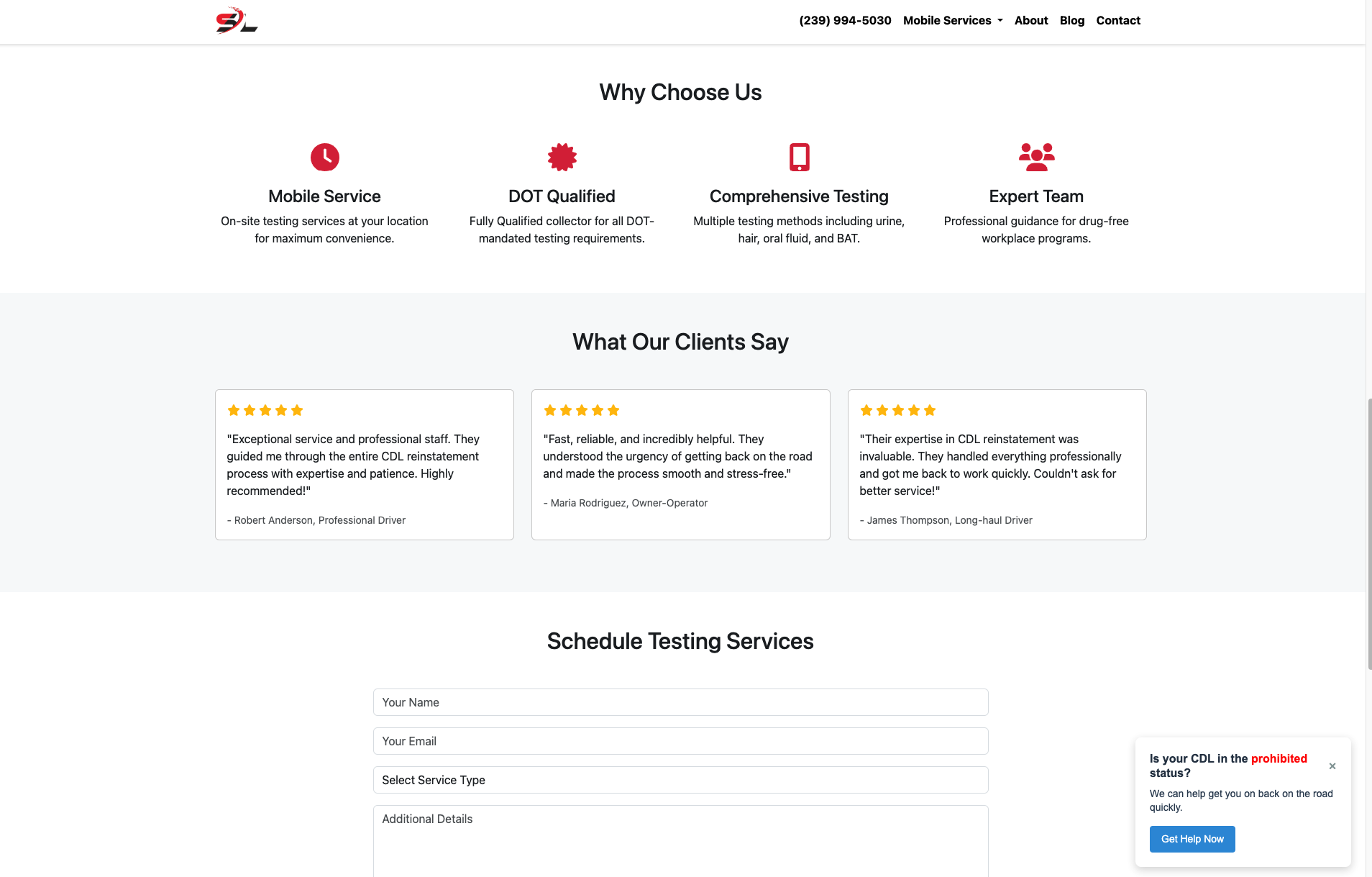 Straight Line Mobile Testing website